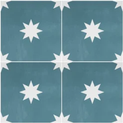 Country Living Starry Skies Peacock Teal Porcelain Wall & Floor Tile - 200 X 200mm - 0.52sqm Pack -Flooring Shop 13220582 1524916607678903