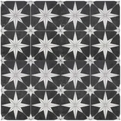 Country Living Starry Skies Black North Star Porcelain Floor & Wall Tile 1.42sqm Pack - 450x450mm -Flooring Shop 13220589 1014915122464244