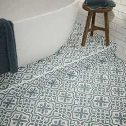 Fiore Teal / White Victorian Pre-scored Porcelain Wall & Floor Tile 450 X 450mm - 1.42sqm Pack -Flooring Shop 13220597 1544909608294003