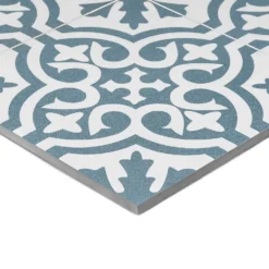Fiore Teal / White Victorian Pre-scored Porcelain Wall & Floor Tile 450 X 450mm - 1.42sqm Pack -Flooring Shop 13220597 4174916350020462