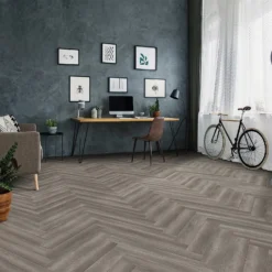 Kraus Rigid Core Herringbone Luxury Vinyl Floor Tile - Harpsden Grey